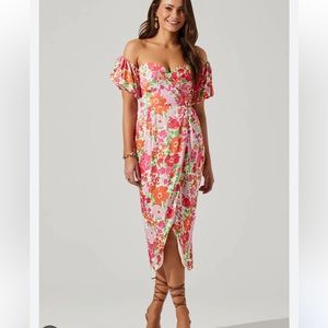 Astr the label pink floral zurina off shoulder dress size M